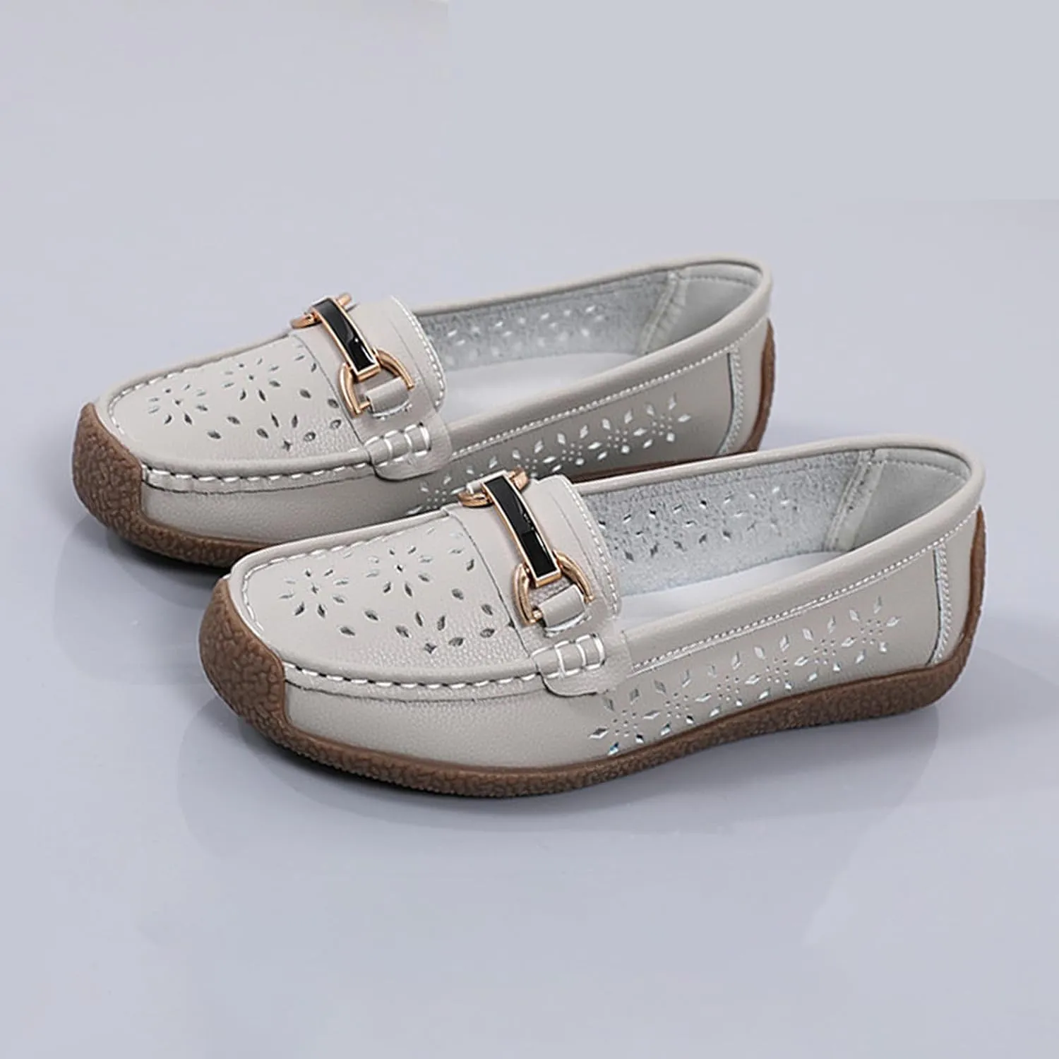 AngryMonkey Women Leather Penny Loafers Driving Moccasins Boat Shoes,Casual Comfort Non Slip Breathable Hollow Out Slip On Loafers Walking Flat Shoes
