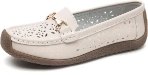 AngryMonkey Women Leather Penny Loafers Driving Moccasins Boat Shoes,Casual Comfort Non Slip Breathable Hollow Out Slip On Loafers Walking Flat Shoes