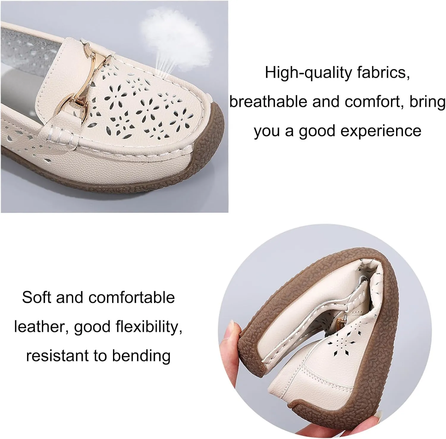 AngryMonkey Women Leather Penny Loafers Driving Moccasins Boat Shoes,Casual Comfort Non Slip Breathable Hollow Out Slip On Loafers Walking Flat Shoes