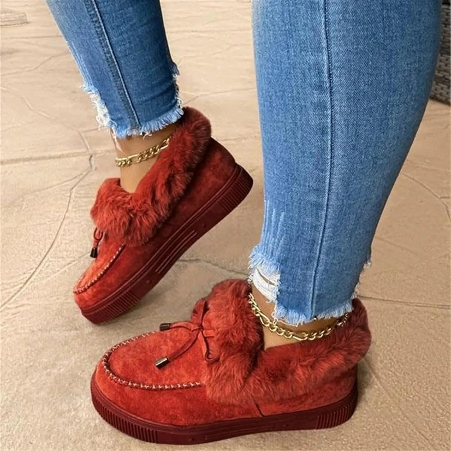 Ankle Boots For Women Comfy Snow Boots Winter Warm Short Booties Fur Lined Slip On Comfortable Warm Loafers Shoes