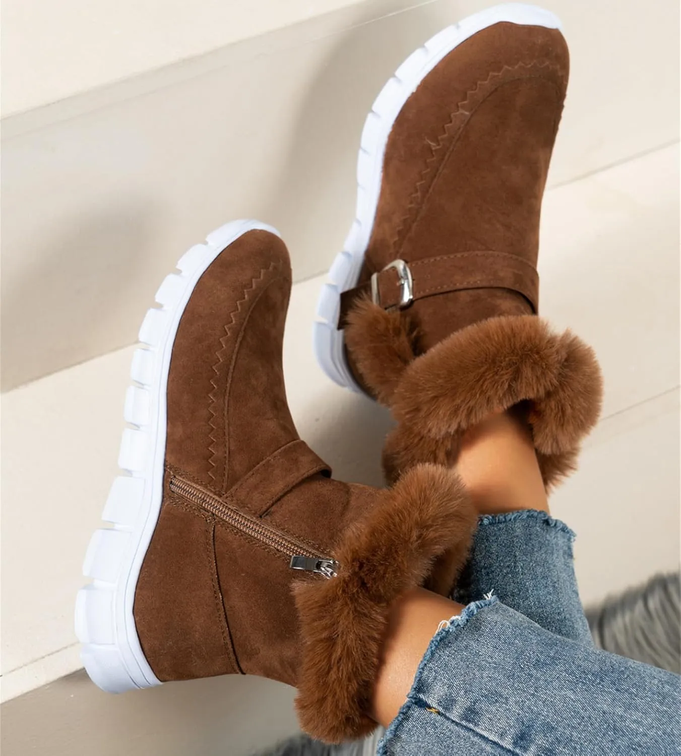 Ankle Boots For Women Comfy Warm Fur Lined Winter Snow Boots Short Booties Fashion Comfortable Slip On Loafers Shoes