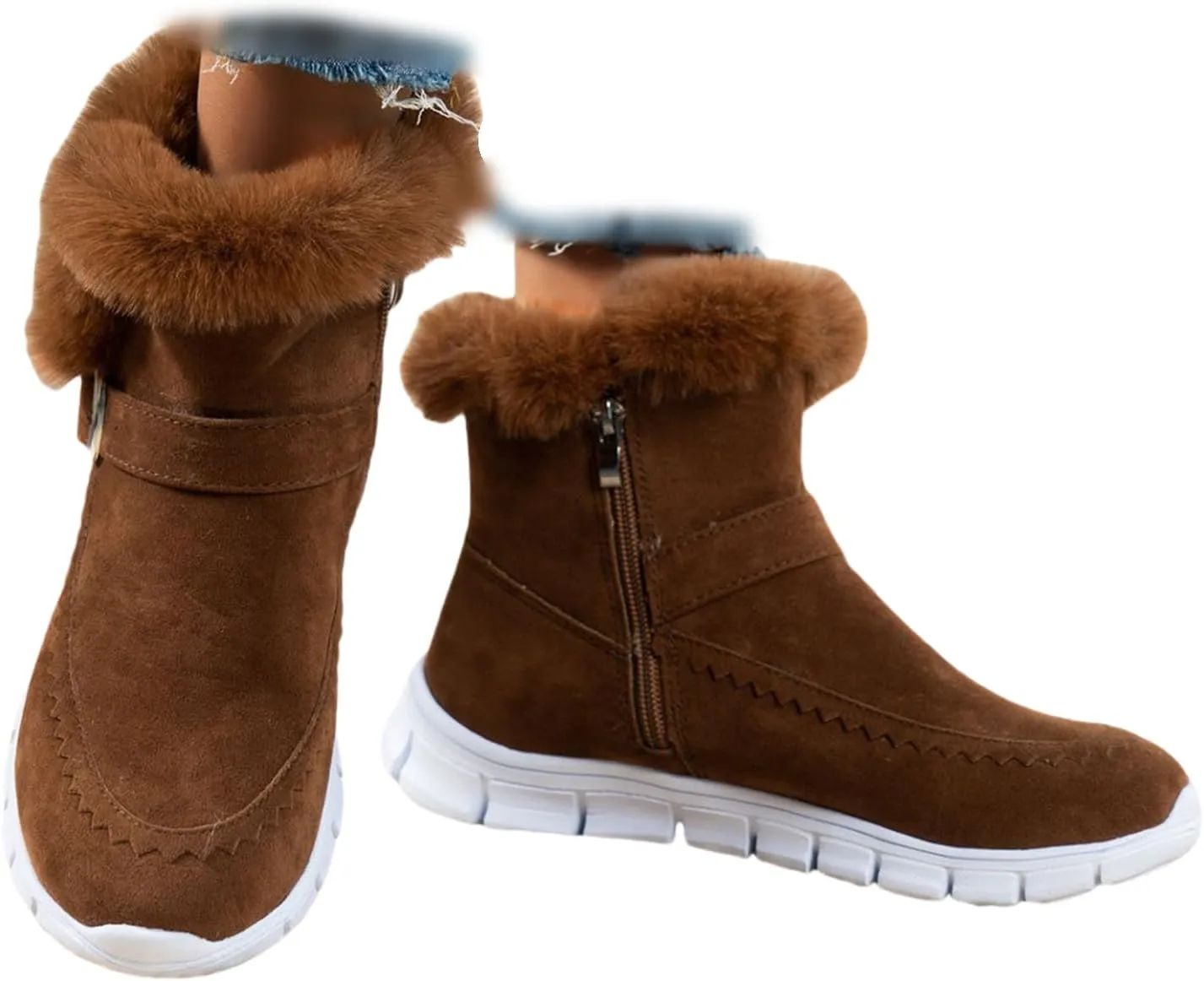 Ankle Boots For Women Comfy Warm Fur Lined Winter Snow Boots Short Booties Fashion Comfortable Slip On Loafers Shoes