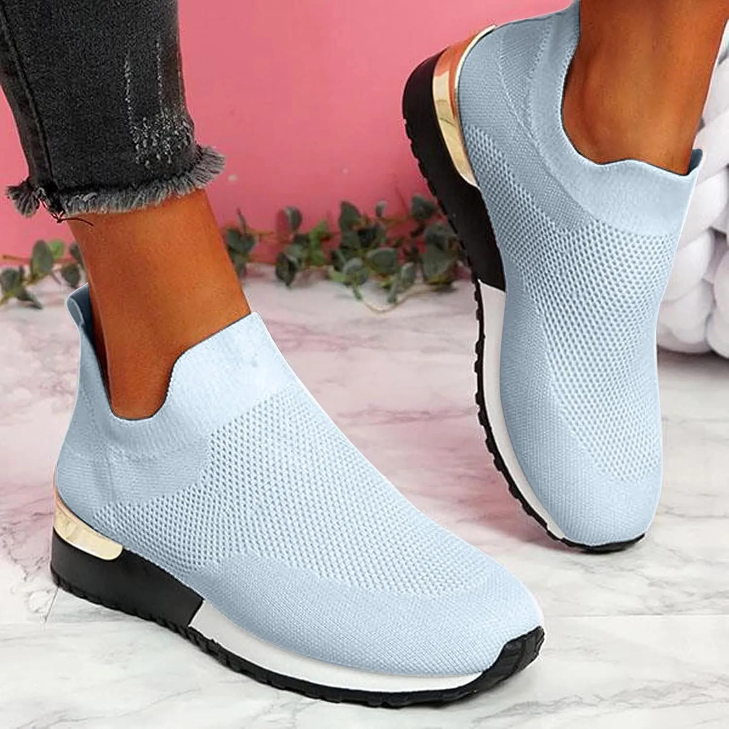 Arch Support Dress Shoes for Women Plantar Fasciitis Slip On Walking Shoes for Women Wide Women Slip On Shoes Casual Mule Chunky Platform High Sneakers for Women Zapatos De Ejercicios para Mujer Gym