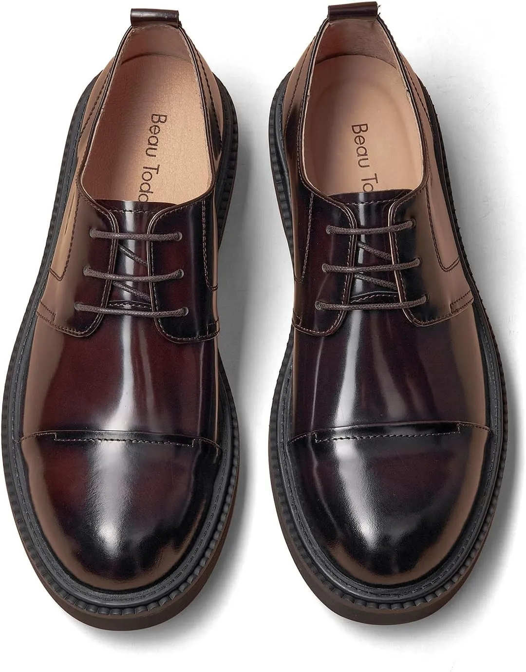 BEAU TODAY Mens Oxford Shoes, Business Dress Shoes for Men Lace-Up Formal Cap Toe Genuine Leather Men Derby Shoes Classic Casual Comfortable Oxfords