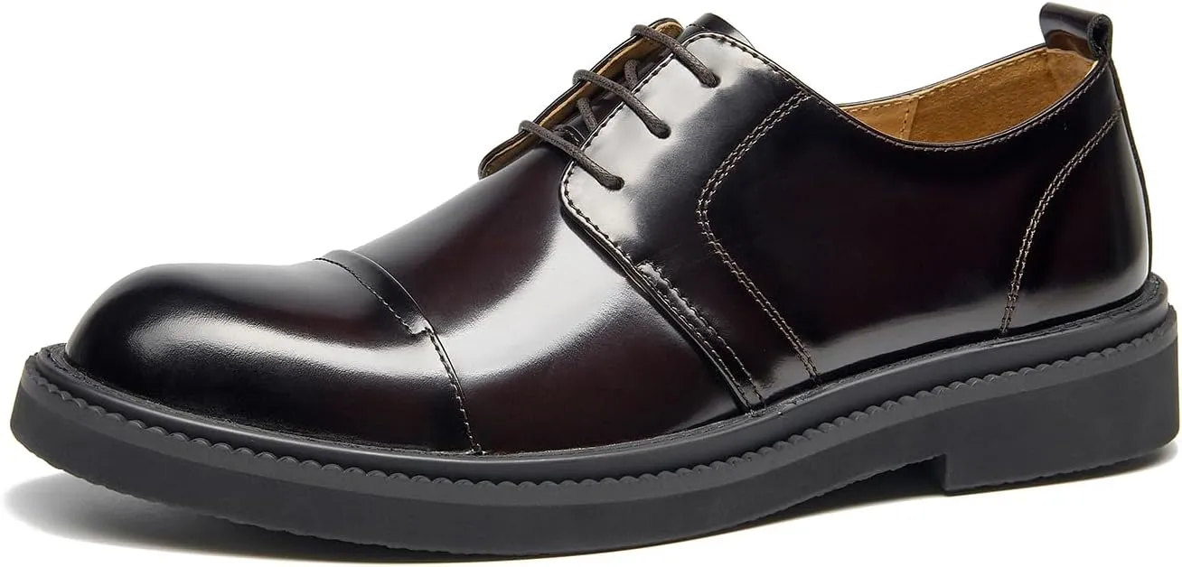 BEAU TODAY Mens Oxford Shoes, Business Dress Shoes for Men Lace-Up Formal Cap Toe Genuine Leather Men Derby Shoes Classic Casual Comfortable Oxfords