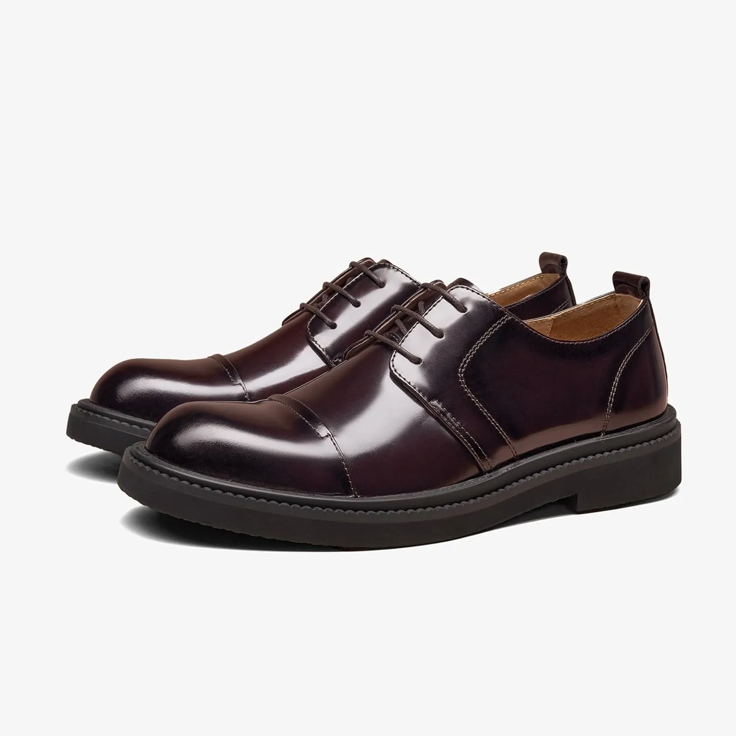 BEAU TODAY Mens Oxford Shoes, Business Dress Shoes for Men Lace-Up Formal Cap Toe Genuine Leather Men Derby Shoes Classic Casual Comfortable Oxfords