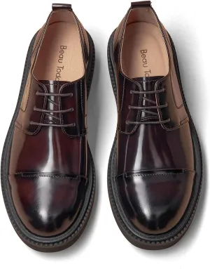 BEAU TODAY Mens Oxford Shoes, Business Dress Shoes for Men Lace-Up Formal Cap Toe Genuine Leather Men Derby Shoes Classic Casual Comfortable Oxfords