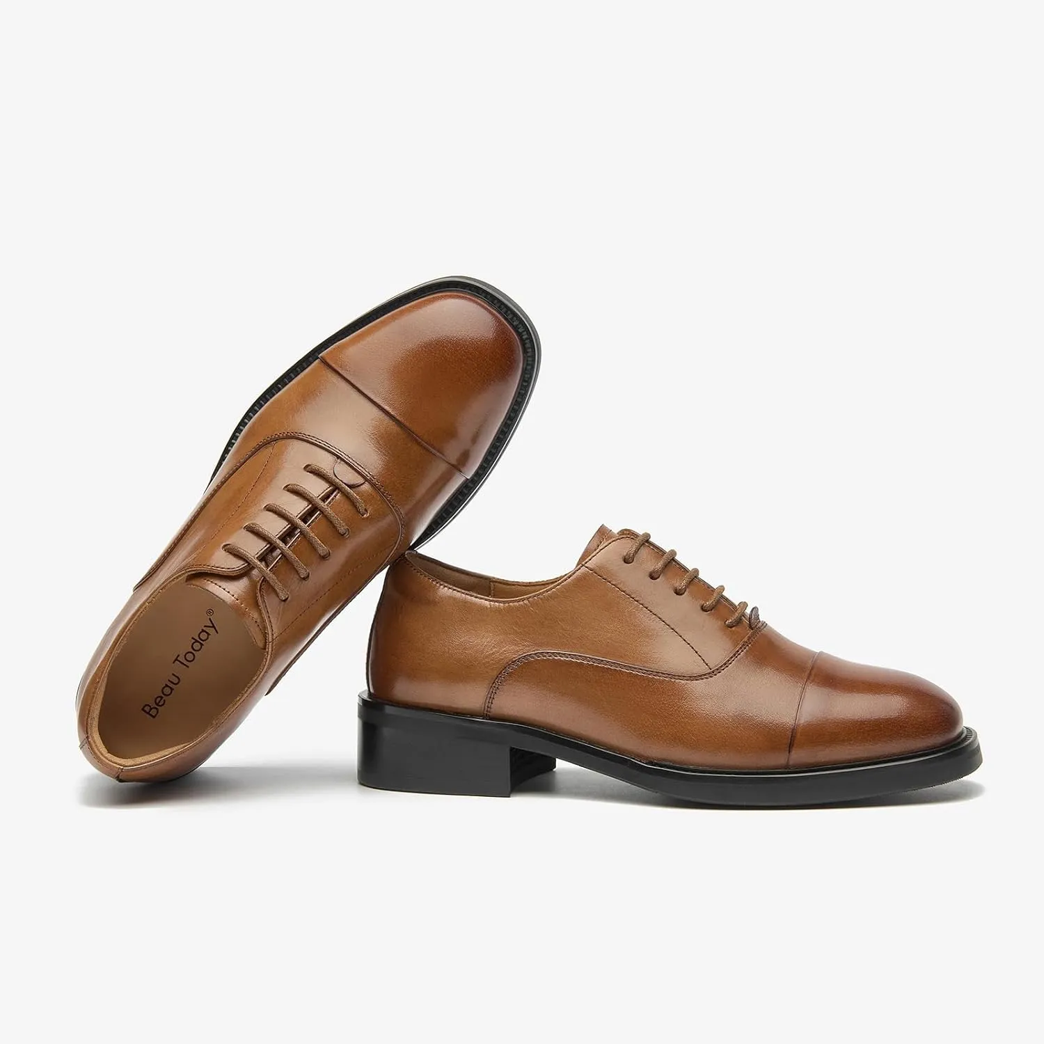 BEAU TODAY Women's Oxfords Dress Shoes, Leather Lace-Up Oxfords for Women, Comfortable Formal Cap Toe Business Casual Non Slip Office Driving Oxfords Shoes