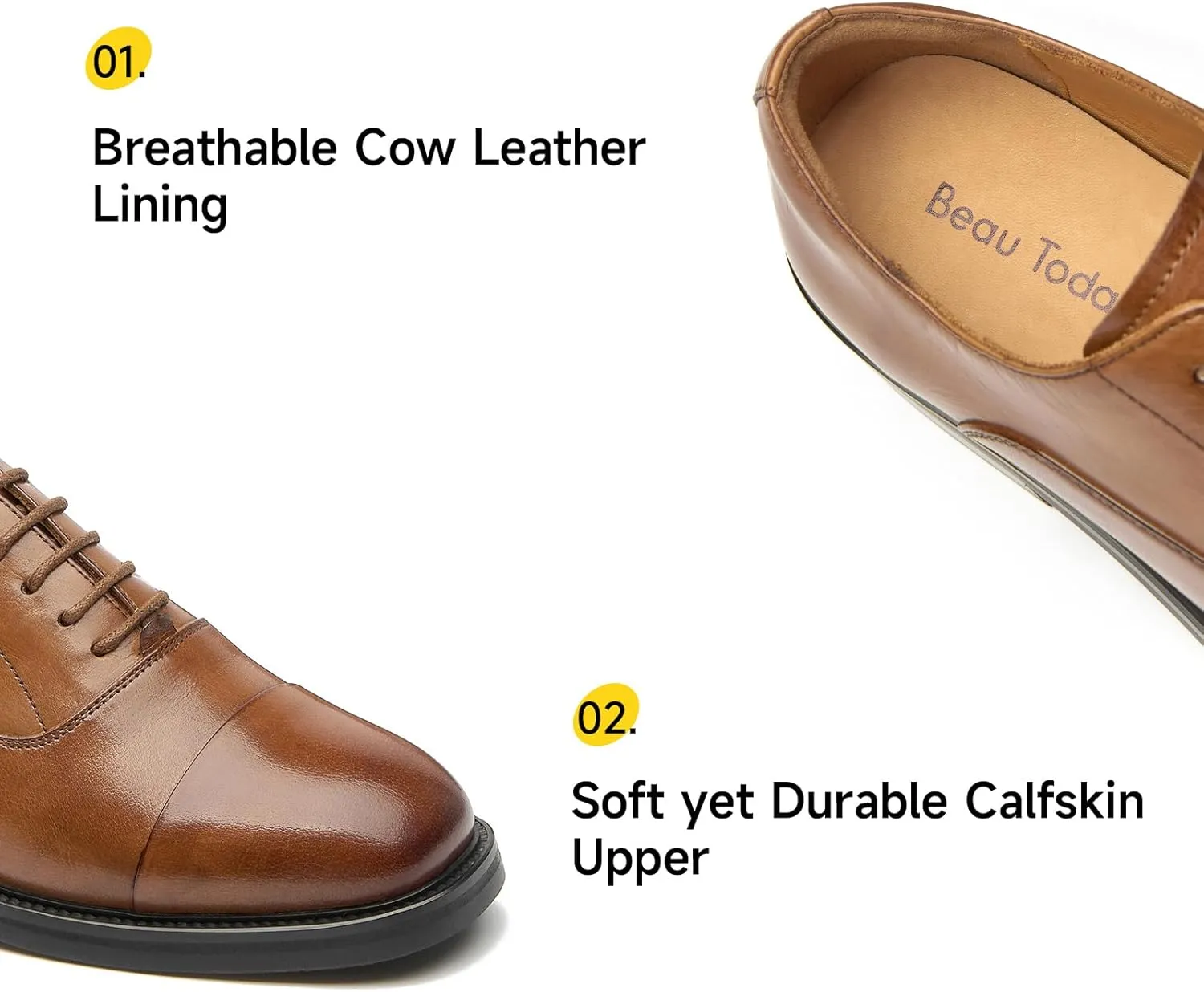 BEAU TODAY Women's Oxfords Dress Shoes, Leather Lace-Up Oxfords for Women, Comfortable Formal Cap Toe Business Casual Non Slip Office Driving Oxfords Shoes