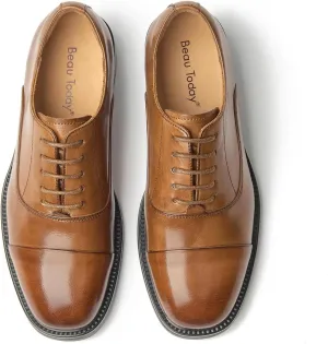 BEAU TODAY Women's Oxfords Dress Shoes, Leather Lace-Up Oxfords for Women, Comfortable Formal Cap Toe Business Casual Non Slip Office Driving Oxfords Shoes