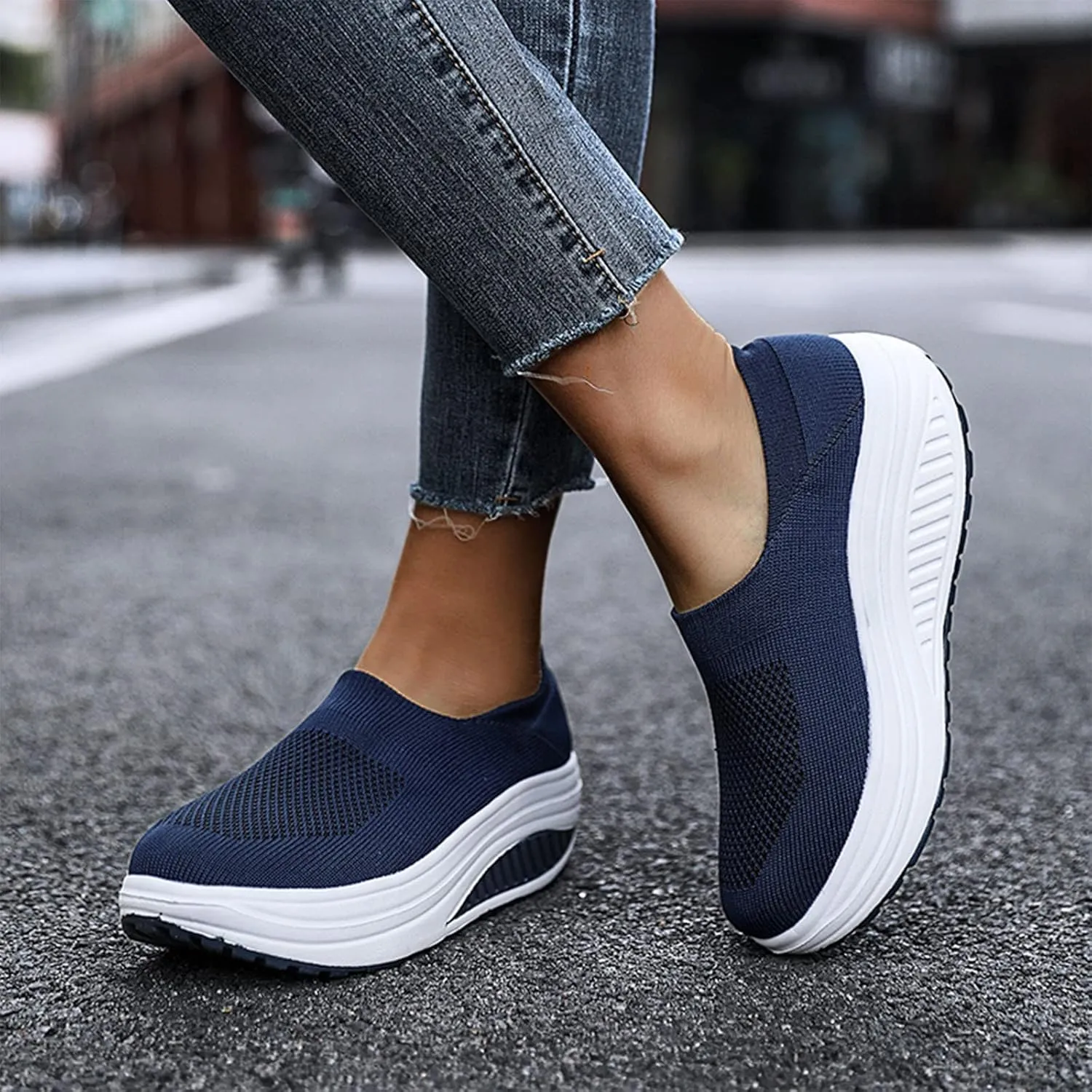 Black Platform Sneakers for Women Comfy Walking Shoes for Women Slip On Womens Casual Shoes Slip Ons Sneakers Womens Black Platform Fashion Sneakers Womens Shoes Slip On Dressy Casual Size 5.5