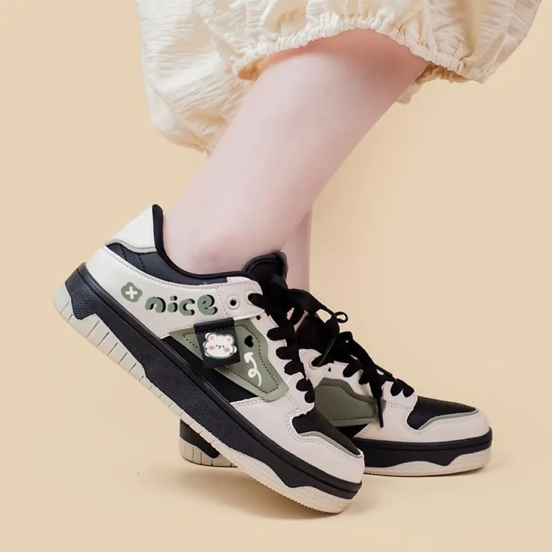 Bobo's House Unisex Women Men Shoes Kawaii Nice Bear Fashion Chunky Sneakers Walking Shoes Womens Mens Kawaii Accessories Black Vegan Leather Shoes