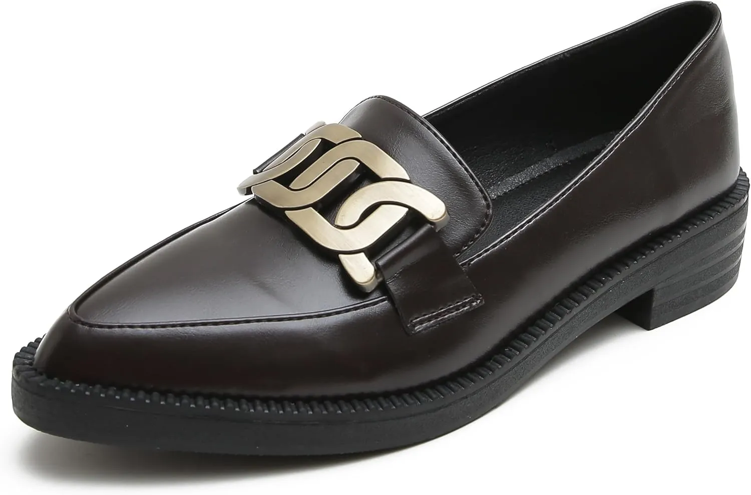 Classic Women's Chunky Loafers Platform Comfortable Slip-On Dressy Business Casual Shoes with Metal
