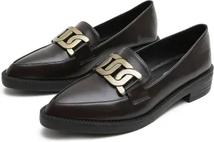 Classic Women's Chunky Loafers Platform Comfortable Slip-On Dressy Business Casual Shoes with Metal