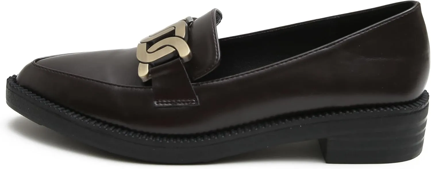 Classic Women's Chunky Loafers Platform Comfortable Slip-On Dressy Business Casual Shoes with Metal
