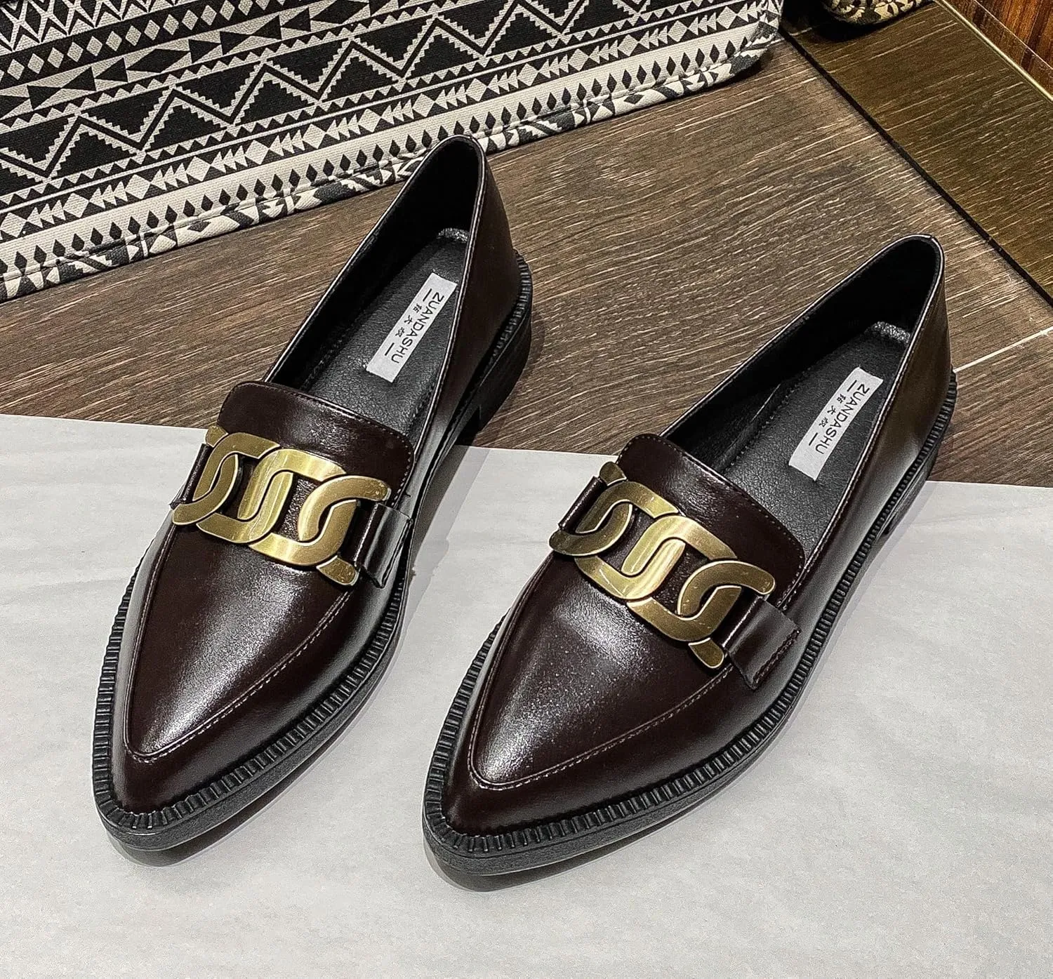 Classic Women's Chunky Loafers Platform Comfortable Slip-On Dressy Business Casual Shoes with Metal