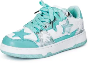 Cute Blue Star Y2K Shoes Chunky Platform Comfy Non Slip Lightweight Softy Casual Skate Sneakers Kawaii Pretty Pastel Retro Trendy Footwear for Women & Girls Summer Back to School Everyday Wear