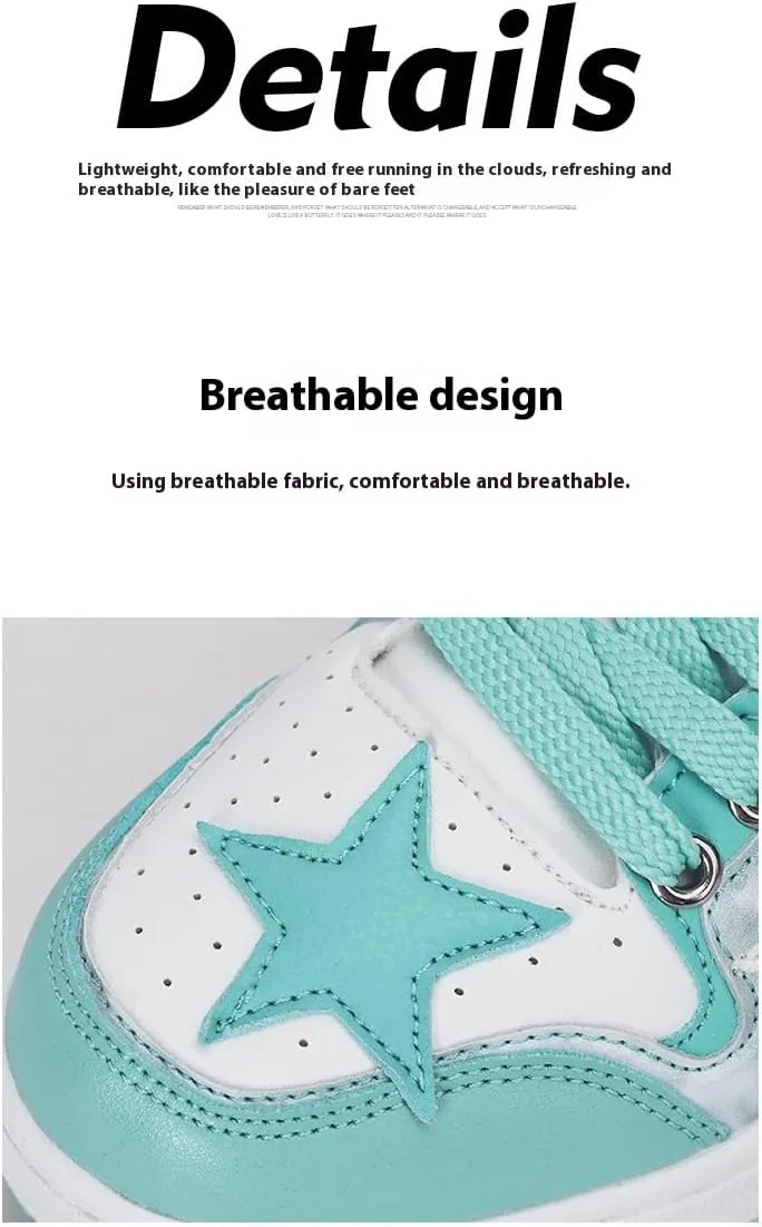 Cute Blue Star Y2K Shoes Chunky Platform Comfy Non Slip Lightweight Softy Casual Skate Sneakers Kawaii Pretty Pastel Retro Trendy Footwear for Women & Girls Summer Back to School Everyday Wear