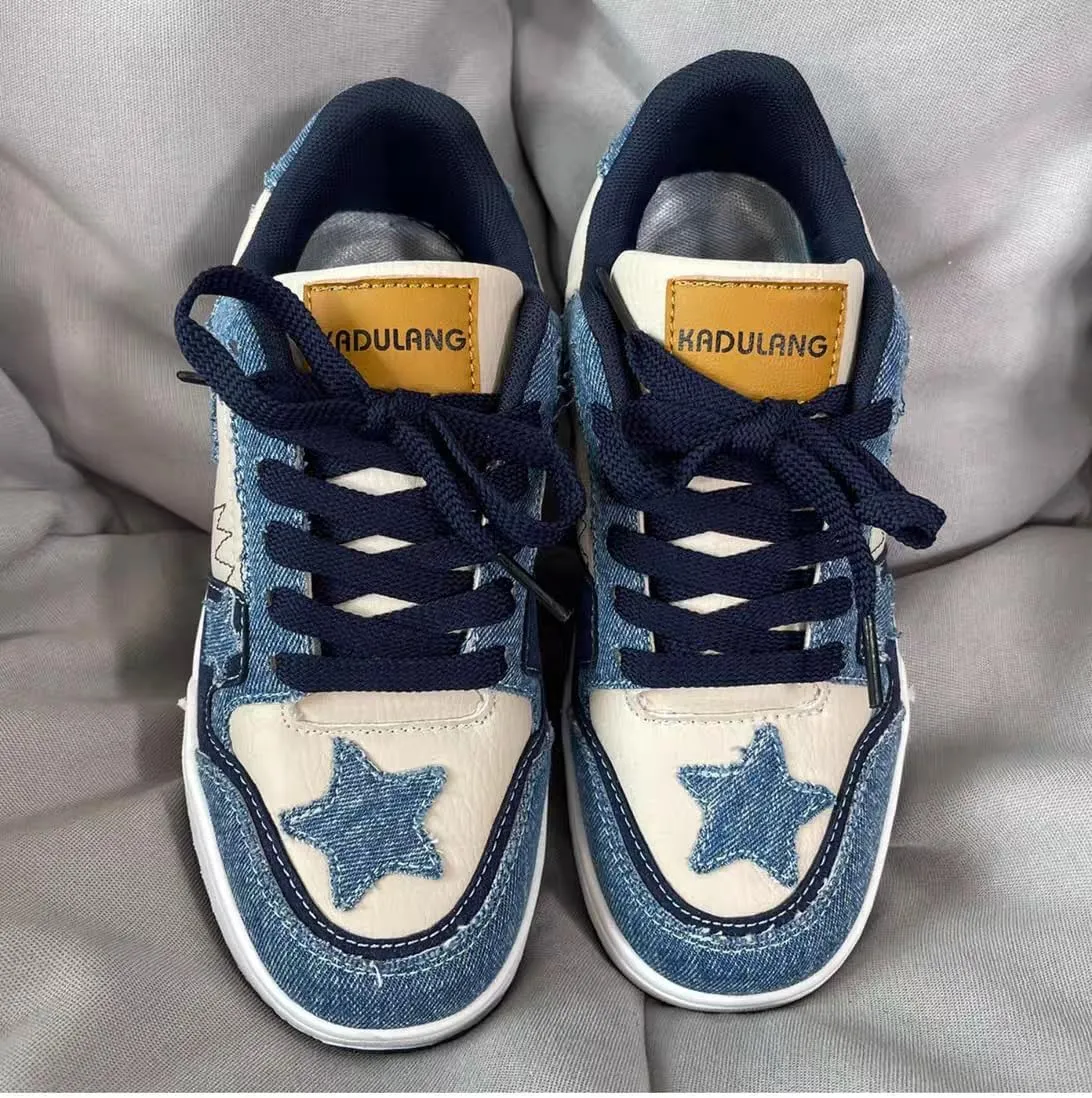 Cute Kawaii Star Shoes Chunky Platform Non Slip Lightweight Kawaii Y2K Pretty Pastel Retro Trendy Training Sneakers for Women Girls Streetwear Skateboarding Casual Everyday Outfits