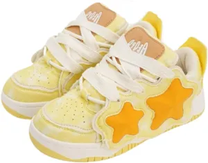 Cute Kawaii Star Shoes with Bread Shape Chunky Platform Lace-up Comfy Non Slip Lightweight Softy Casual Skate Sneakers Y2K Pretty Pastel Retro Trendy Gifts for Women & Girls Summer Back to School