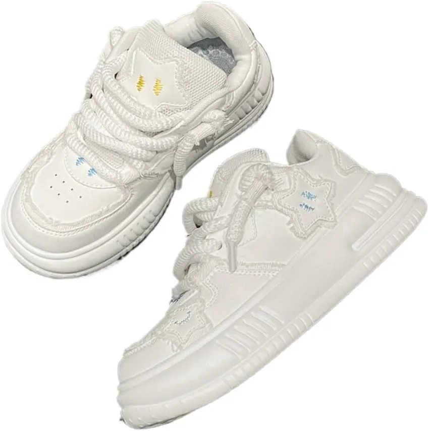 Cute Kawaii Star Shoes with Bread Shape Chunky Platform Non Slip Lightweight Kawaii Y2K Pretty Pastel Retro Trendy Training Sneakers for Women Girls Streetwear Skateboarding Casual Everyday Outfits