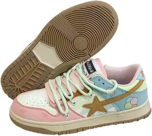 Cute Kawaii Star Shoes with Ice Cream Design Chunky Platform Non Slip Lightweight Y2K Pretty Pastel Retro Trendy Training Sneakers for Women Girls Streetwear Skateboarding Casual Everyday Outfits