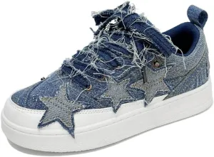 Cute Star Shoes Denim Chunky Platform Lace-up Comfy Non Slip Lightweight Softy Casual Skate Sneakers Y2K Kawaii Pretty Pastel Retro Trendy Gifts for Women & Girls Summer Back to School Everyday Wear