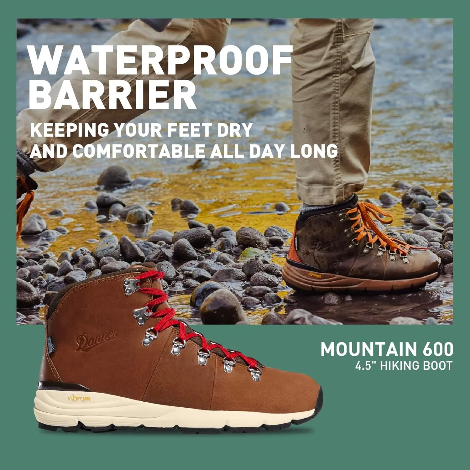 Danner Mountain 600 Waterproof Hiking Boots for Men - Lightweight, Durable Upper, Breathable Lining, Triple-Density Footbed & Vibram Traction Outsole