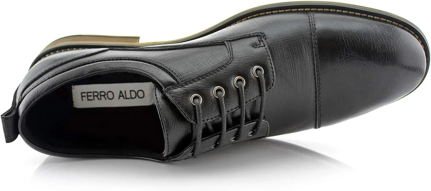 Ferro Aldo Mens Classic Cap-Toe Lace Up Derby Dress Shoes