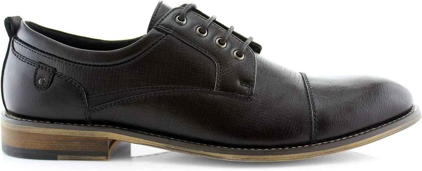Ferro Aldo Mens Classic Cap-Toe Lace Up Derby Dress Shoes