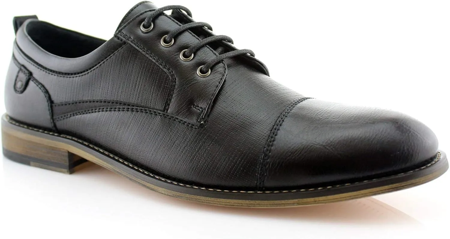 Ferro Aldo Mens Classic Cap-Toe Lace Up Derby Dress Shoes