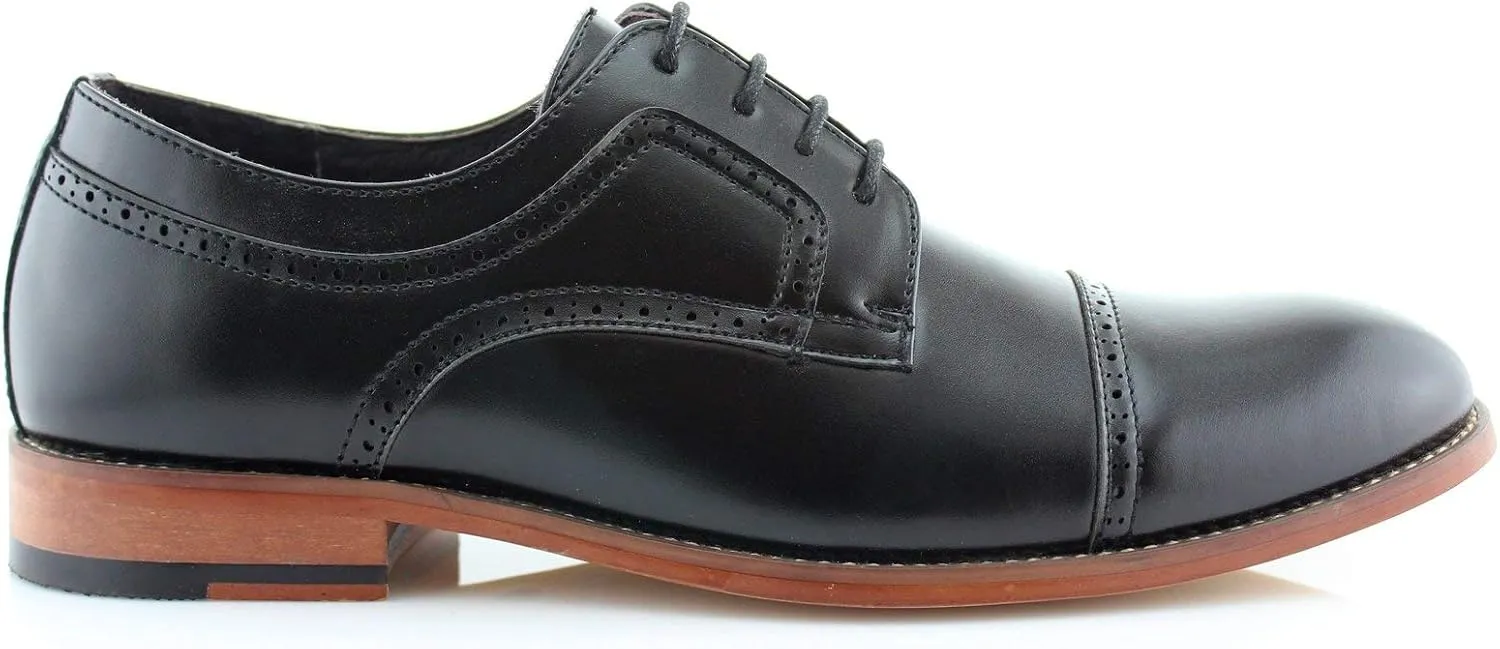 Ferro Aldo Mens Classic Cap-Toe Lace Up Derby Dress Shoes