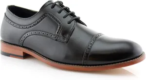Ferro Aldo Mens Classic Cap-Toe Lace Up Derby Dress Shoes