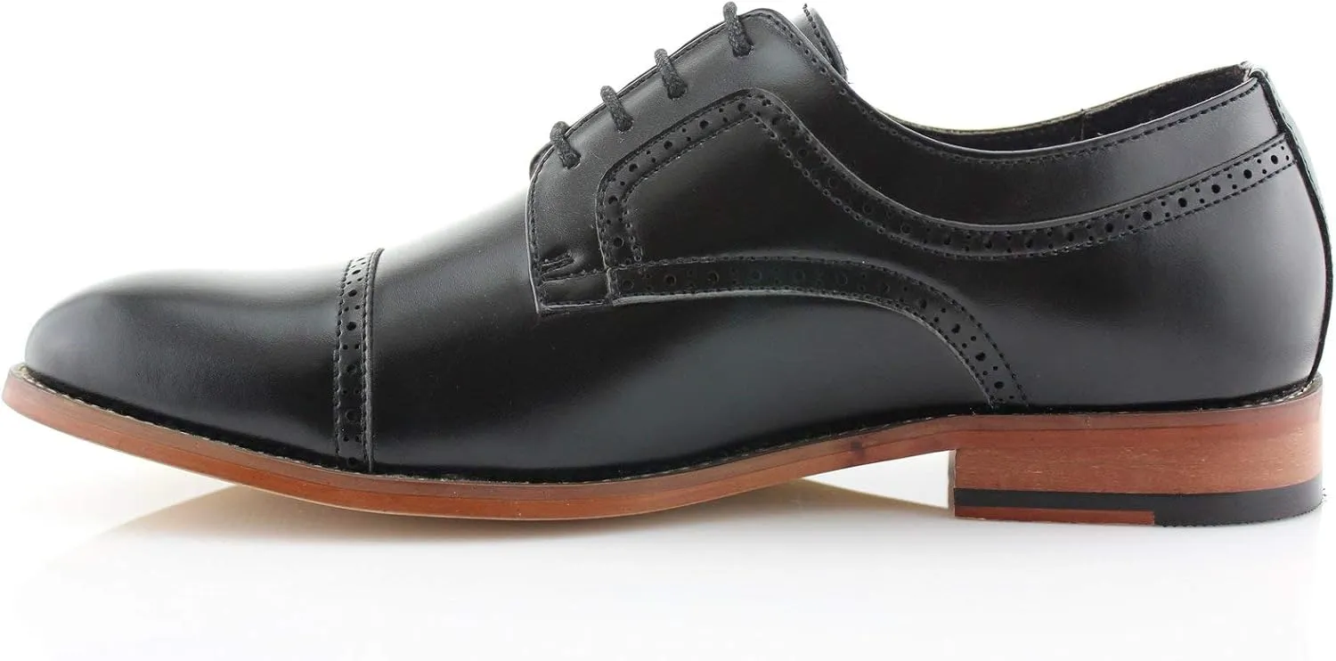 Ferro Aldo Mens Classic Cap-Toe Lace Up Derby Dress Shoes