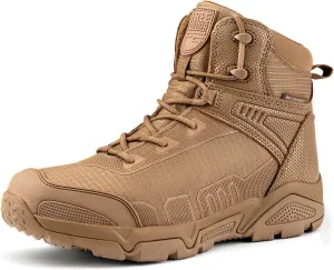 FREE SOLDIER Men's Waterproof Hiking Boots Lightweight Work Boots Military Tactical Boots Durable Combat Boots(Brown 11.5w)
