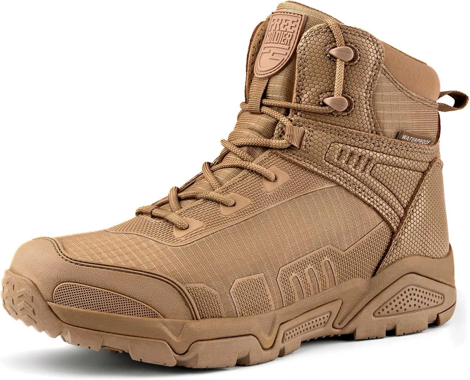 FREE SOLDIER Men's Waterproof Hiking Boots Lightweight Work Boots Military Tactical Boots Durable Combat Boots(Brown 11.5w)