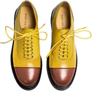 FSJ Women Multicolor Leather Oxford Shoes Round Cap Toe Lace Up Brogues Patchwork Color Matching Comfort Shoes Size 4-15 US
