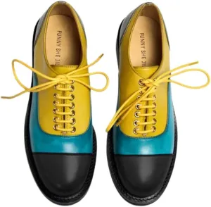 FSJ Women Multicolor Leather Oxford Shoes Round Cap Toe Lace Up Brogues Patchwork Color Matching Comfort Shoes Size 4-15 US