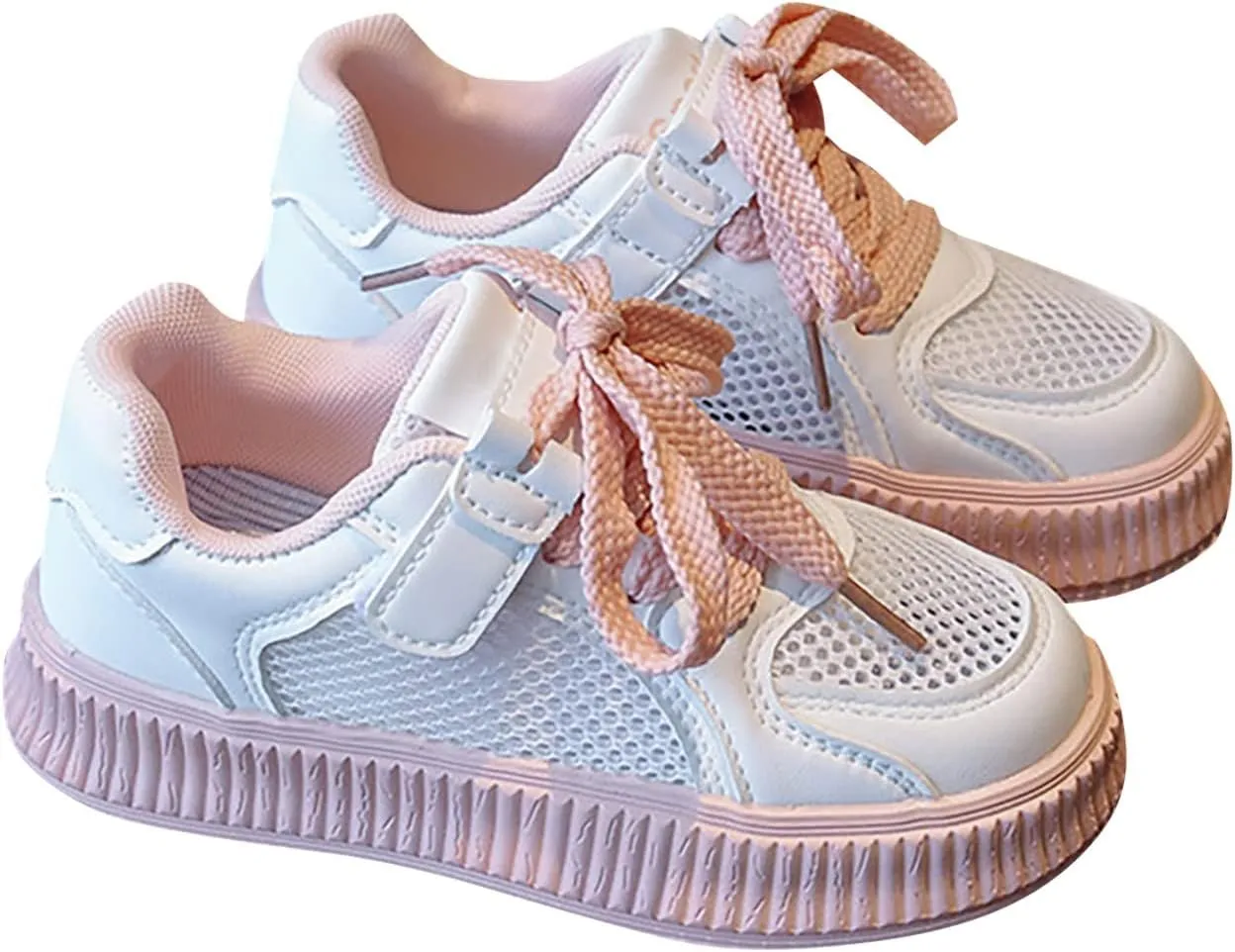 Girls Mesh Platform Sneakers Breathable Lightweight Tennis Shoes Kids Fashion Lace-up Casual Walking Sport Sneakers
