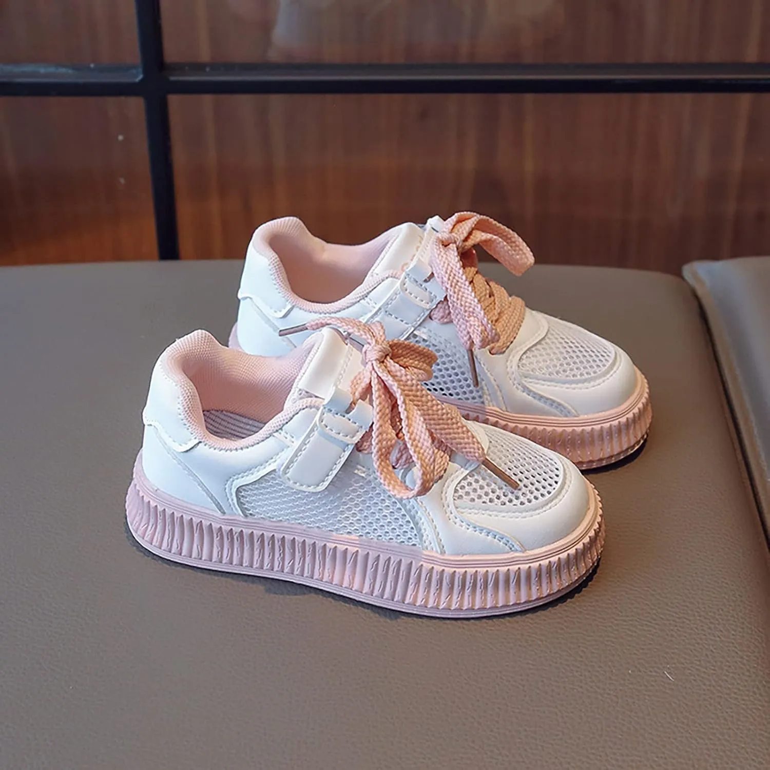 Girls Mesh Platform Sneakers Breathable Lightweight Tennis Shoes Kids Fashion Lace-up Casual Walking Sport Sneakers