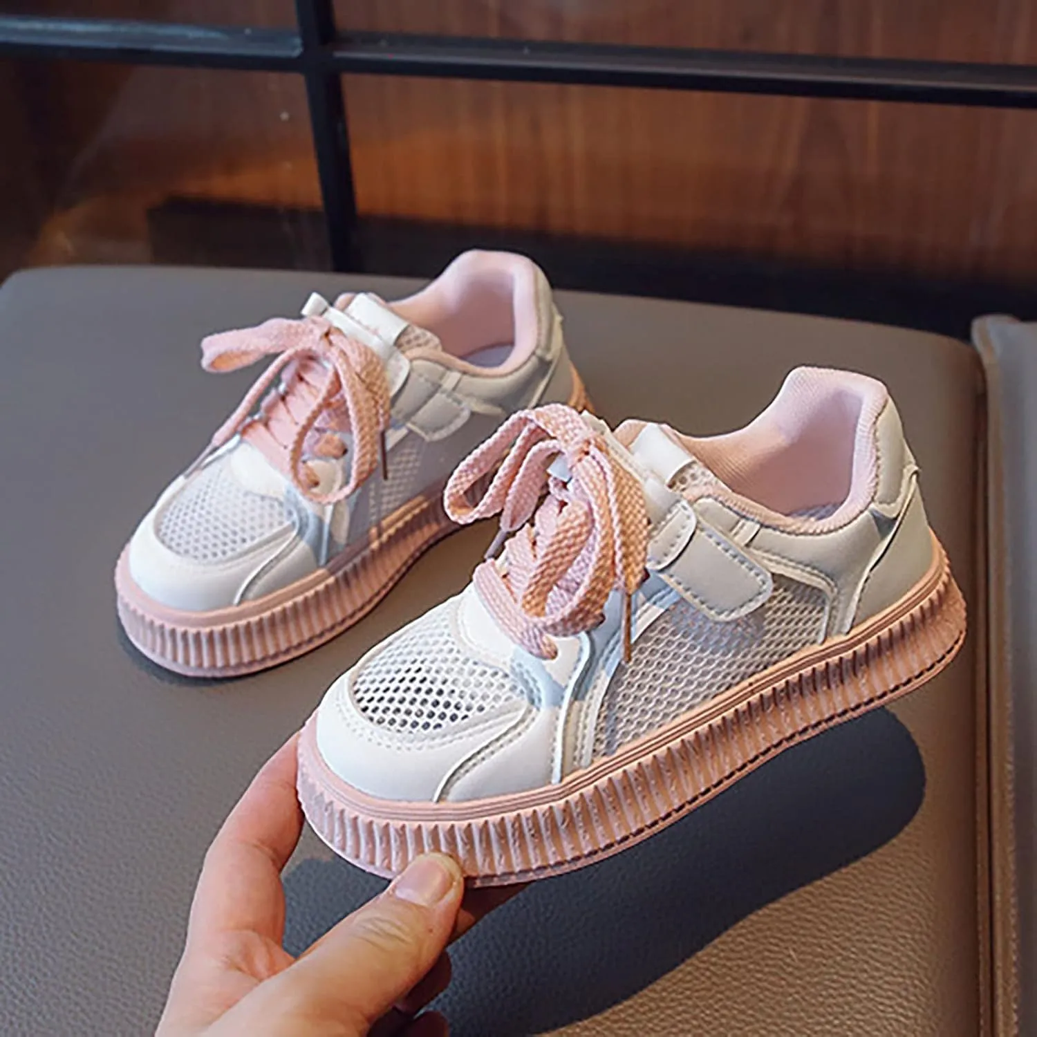 Girls Mesh Platform Sneakers Breathable Lightweight Tennis Shoes Kids Fashion Lace-up Casual Walking Sport Sneakers