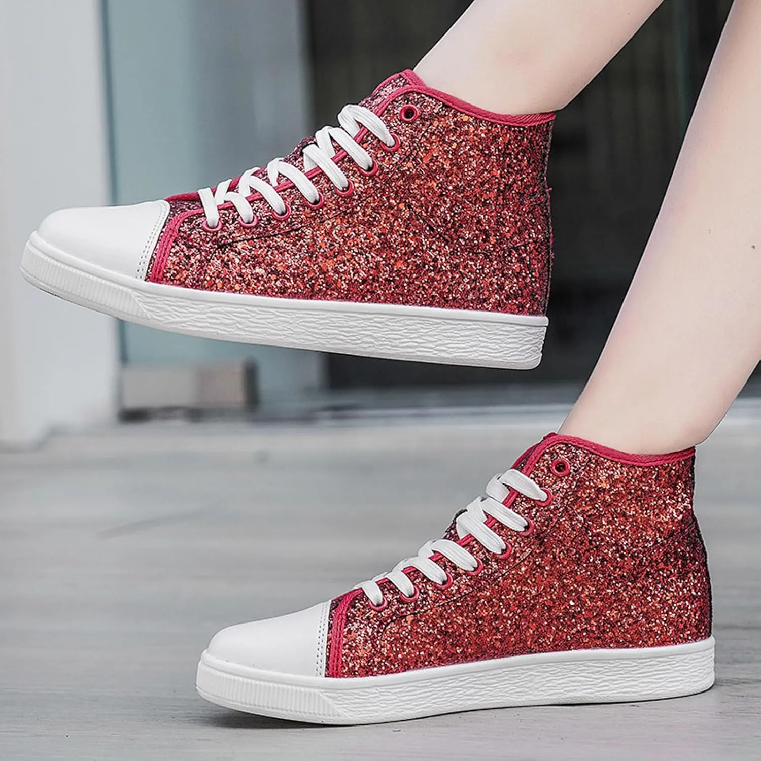Glitter Sneakers for Women Women's Bling Sneakers Rhinestone Sneakers Shoe Glitter Fashion High Top Platform Tennis Shoes