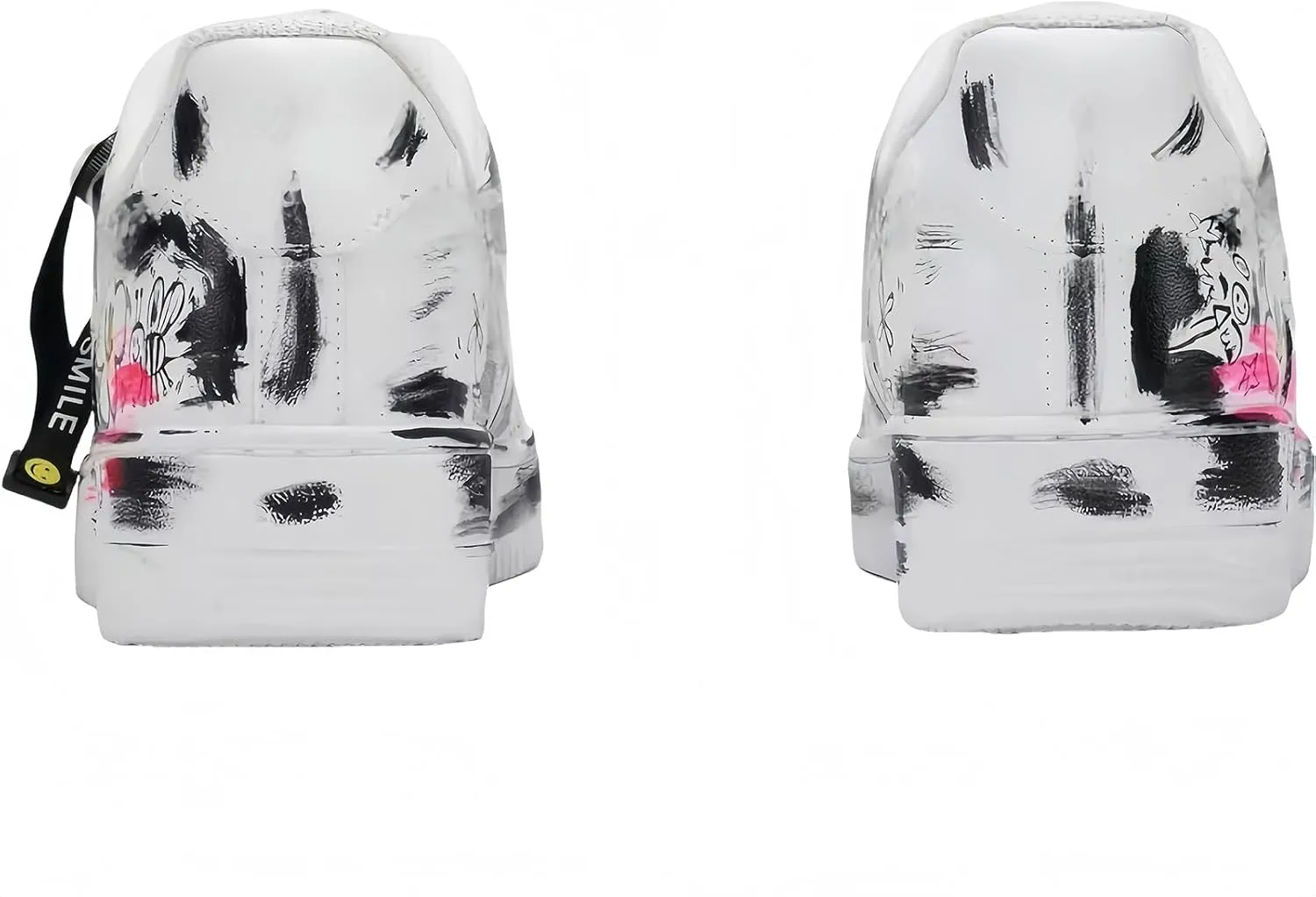 Hand-Painted Platform Sneakers, Artistic Fashion Chunky Casual Shoes, White with Black Graffiti Design, Unisex