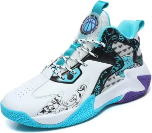 High Top Mens Basketball Shoes, High Elastic Breathable Sneakers Basketball Shoes Anti Slip Lightweight Air Precision Sports Basketball Shoes for Youth Teenager Running Jogging ( Color : A , Size : 8.