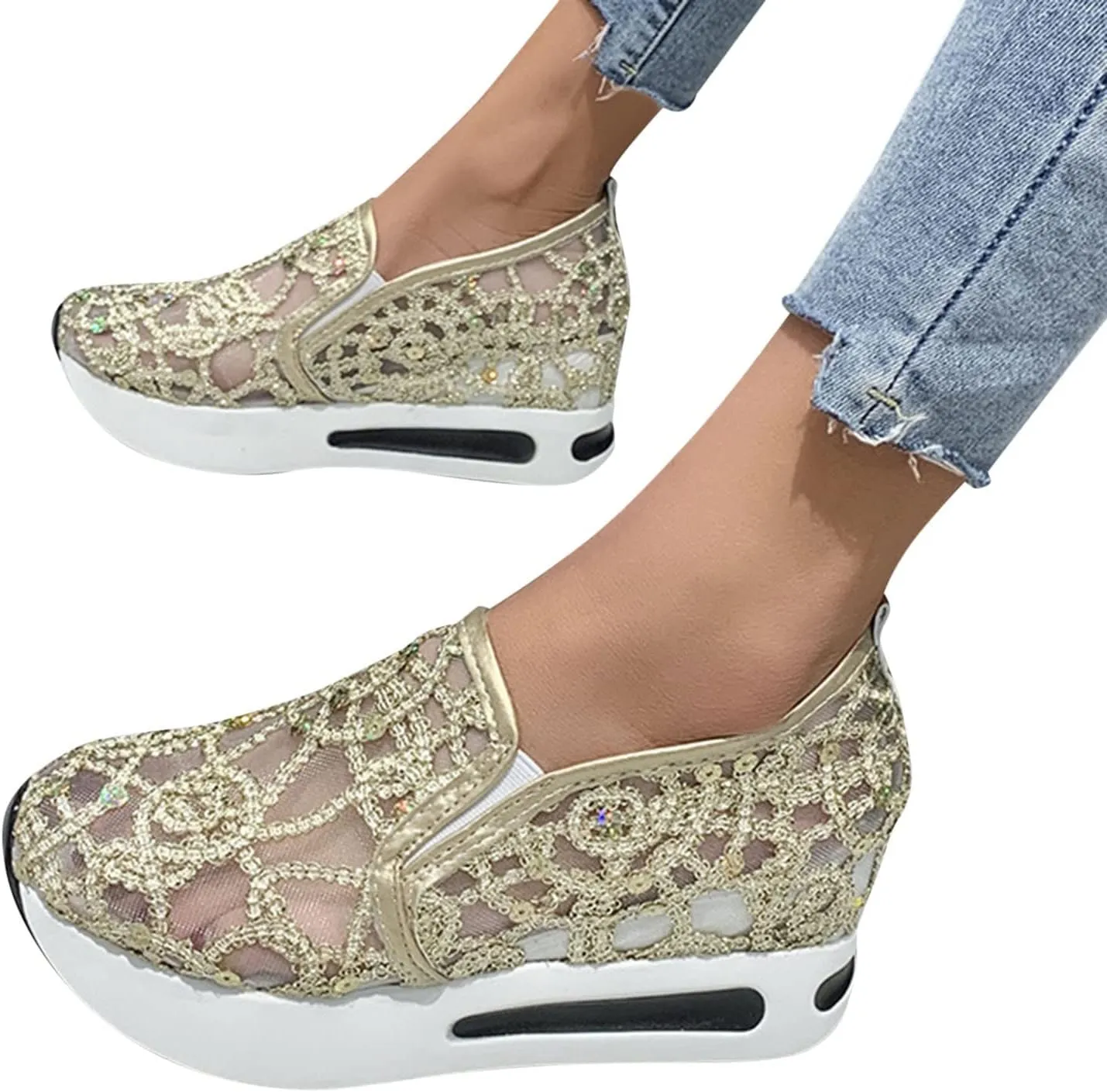 High Top Wedge Sneakers for Women Size 12 Size 9 Women's Slip Resistant Shoes Black Slip On Shoes Women Wide Width White Chunky Platform Sneakers for Women Slip On Walking Shoes with Arch Support