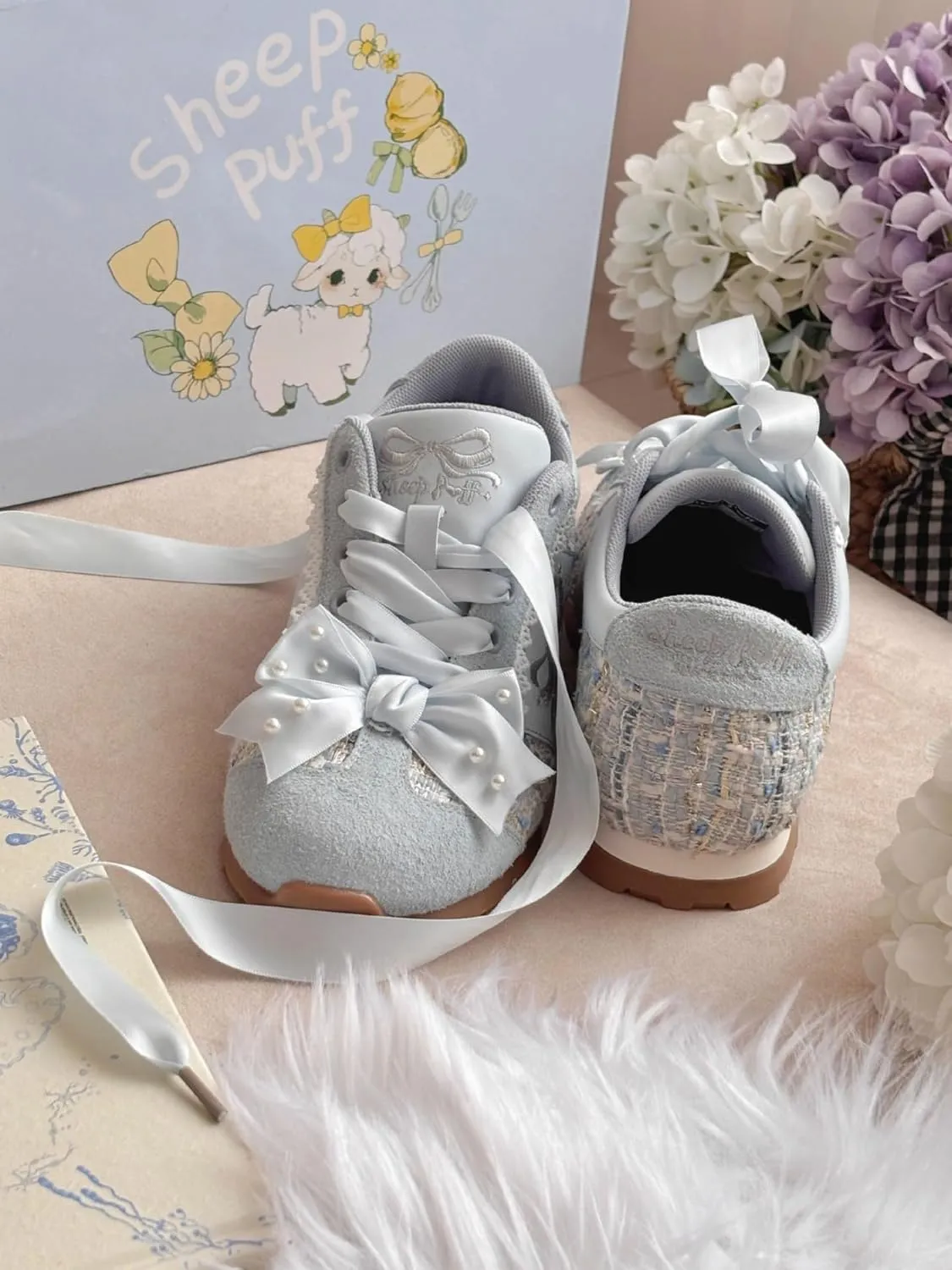 Kawaii Platform Shoes  Chunky Sneakers for Women, Aesthetic Ballet-Inspired Shoes with Bow & Pearls, Cute Fashion Backpack-Inspired Trainers