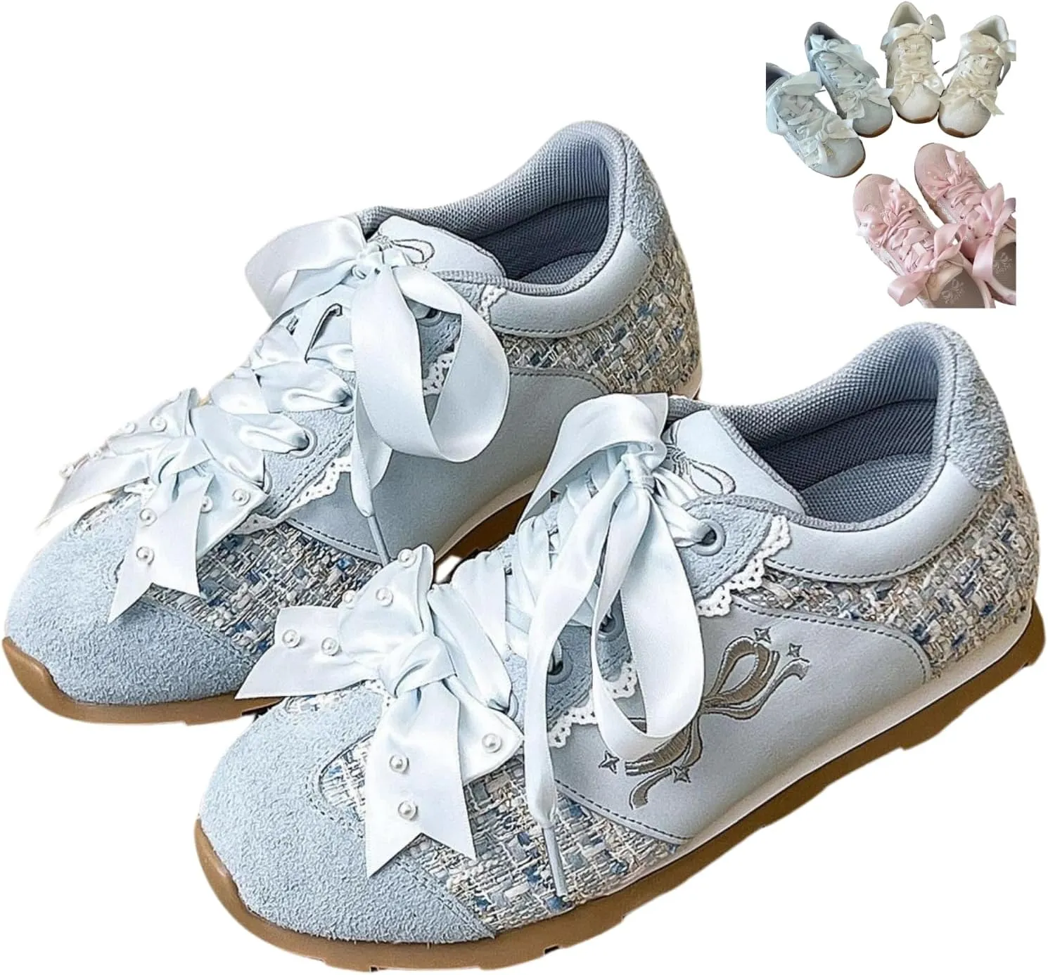 Kawaii Platform Shoes  Chunky Sneakers for Women, Aesthetic Ballet-Inspired Shoes with Bow & Pearls, Cute Fashion Backpack-Inspired Trainers