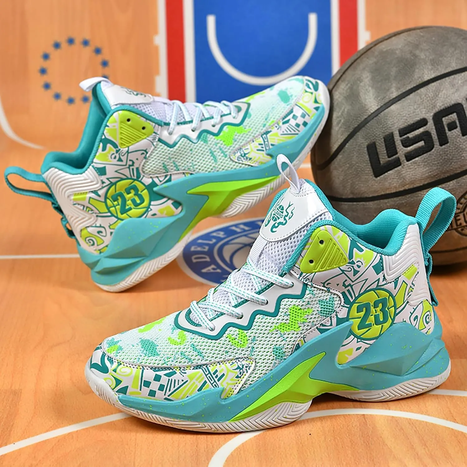 Kids Basketball Shoes High Top Youth Fashion Sneakers Girls Casual Sports Basketball Shoes Breathable Comfortable Boys Sneakers for Big Kids