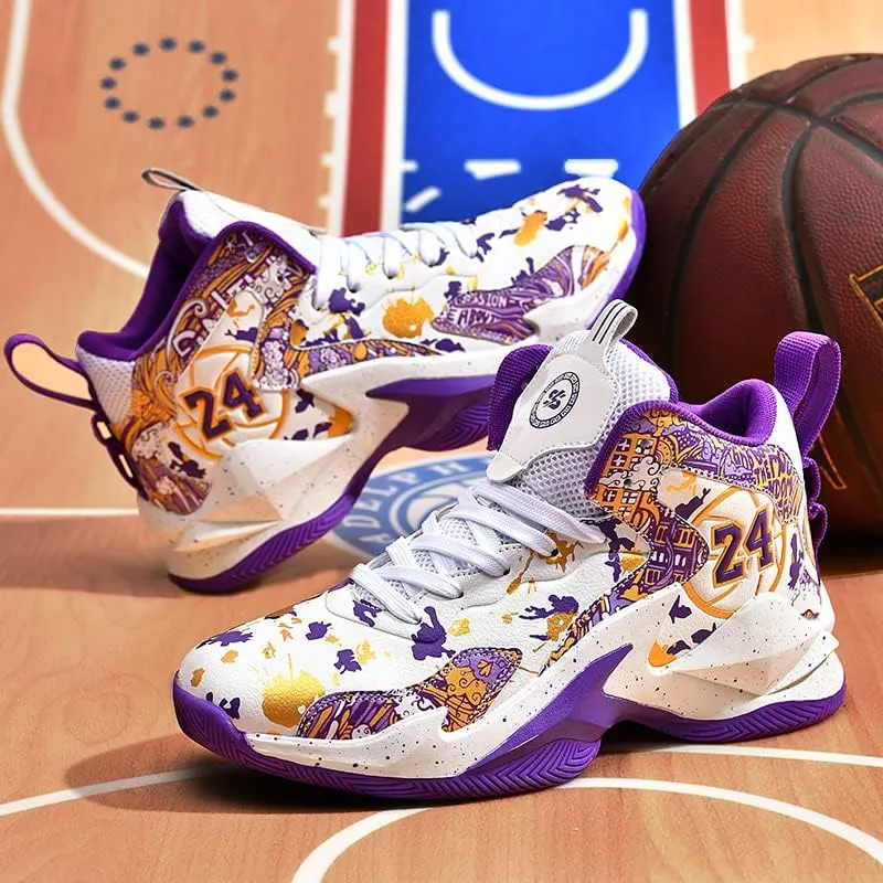 Kids Basketball Shoes, Leather Trendy Casual Sports Basketball Shoes Breathable Comfortable Boys Sneakers for Little Kids/Big Kids and Adult