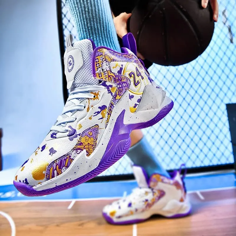 Kids Basketball Shoes, Leather Trendy Casual Sports Basketball Shoes Breathable Comfortable Boys Sneakers for Little Kids/Big Kids and Adult